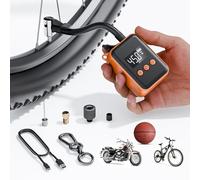 Mini Pompe à Vélo Électrique 130PSI, Pompe à Pneu Portable avec Manomètre, Arrêt Automatique, Batterie Rechargeable, pour VTT/Vélo de Route/Ville, Valve Presta et Schrader, Orange