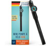 Mini Pompe À Vélo Ron - Pour Toutes Les Valves 8,3 Bar / 120 Psi Pression Maximale I Grand Manomètre (Ø32mm) I Tuyau Extensible De 15cm I Pompe À Vélo Pour Valves Presta, Schrader Et Dv