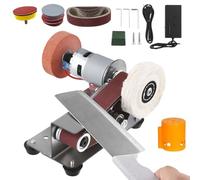 Mini ponceuse à bande, affûteuse électrique, ponceuse à bande 15°, polisseuse à 7 vitesses réglables, système d'affûtage for couteaux de cuisine, bois, plastique, artisanat