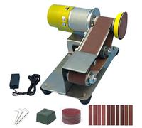 Mini Ponceuse à Bande, Polisseuse Réglable en 7 Étapes, Ponceuse à Bande Électrique, Ponceuse à Disque Avec 10 Bandes Abrasives 330x30 mm, Disque de Ponçage et Disque de Polissage Fournis