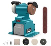 Mini Ponceuse à Bande pour Makita 18 V batterie, Ponceuse à bande électrique de 300 W, socle robuste, ponceuse-polisseuse de bricolage avec disque abrasif et disque de polissage (sans batterie)