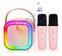 Mini Portable Enceinte Karaoke Bluetooth sans Fil avec 2 Micro, Microphone Karaoké sans Fil, Magique Voix Change et LED Lumière Qualité Sonore HiFi, Complet pour Enfant Adulte Fille