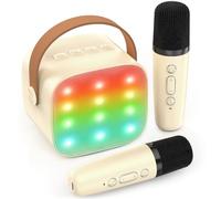 Mini Portable Microphone Karaoke Bluetooth sans Fil avec 2 Micro, Ankuka, avec Magique Voix Change et LED Lumière Qualité Sonore HiFi, Complet pour Enfant Adulte Fille Jaune
