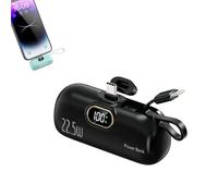 Mini Portable Power Bank 5000 mAh, Built-in USB C Connector (Black,for Lightning)