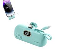 Mini Portable Power Bank 5000 mAh, Built-in USB C Connector (Green,for Type-C)