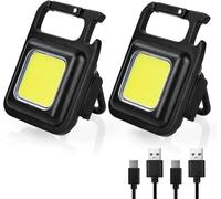 Mini Portable Work Light, 2pcs 7 Modes Keychain Flashlight, 800LM USB Magnetic Base Waterproof Inspection Lamps Rechargeable with Bottle Opener for Camping/Repair/Emergency