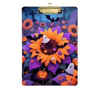 Mini porte-bloc d'Halloween en acrylique avec motif tournesol et citrouille - Format A4 - Étanche - Fournitures de classe pour enseignants - Doré - 30,5 x 22,9 cm - Tabla para escribir avec clip