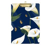 Mini porte-bloc en plastique acrylique bleu marine avec motif de lys calla de dessin animé, taille A4, trou standard pour femmes légales, entraîneurs de basket-ball, doré, 30,5 x 22,9 cm, tabla para