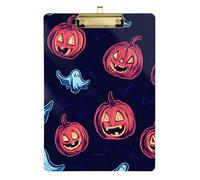 Mini porte-bloc lumineux en acrylique avec motif citrouille d'Halloween sans couture - Lettre standard A4 - Panneau rigide pour conducteur de camion de football - Doré - 30,5 x 22,9 cm - Tabla para