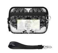 Mini porte-cartes à fermeture éclair pour femme et homme avec fenêtre pour carte d'identité et cheveux bouclés noirs pour femme - Portefeuille portable léger avec fermeture éclair pour pièces de