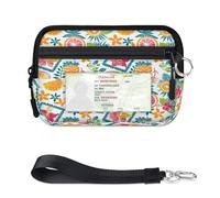 Mini porte-cartes à fermeture éclair sur le thème tropical d'été pour homme et femme avec fenêtre pour carte d'identité, portefeuille portable et léger avec fermeture éclair