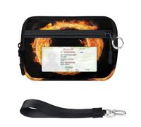 Mini porte-cartes zippé pour homme et femme avec fenêtre d'identité, lettres O in Fire, portefeuille portable et léger avec fermeture éclair