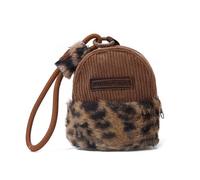 Mini Porte-Clés Mini Sac - Housse en Fausse Fourrure Léopard, Cordon Côtelé | Mini Porte-Monnaie en Tissu : pour billets, cartes, rouge à lèvres, clés et petits objets, avec chaîne pour sac
