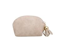 Mini Porte Monnaie 2 Pcs Gland Mode Dames en Cuir PU Mini Portefeuille Carte Porte-clés Zip Porte-Monnaie Pendentif Floral Pochette Petit Sac À Main Étui d'argent(Beige)