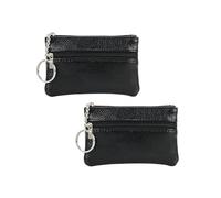 Mini Porte-Monnaie,2 Pièces Portefeuille Zippé avec Portes-Clés,Mini Porte-Monnaie en Cuir Véritable,Petit Portefeuille Femme,avec 2 Compartiments et Portes-Clés,Légère et Portable (12 x 8 cm,Noir)