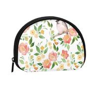 Mini porte-monnaie avec fermeture éclair et imprimé plumes de paon vert pour femme, Fleur et oiseau., One Size, Pochette à monnaie