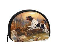 Mini porte-monnaie avec fermeture éclair imprimé faisan attrapant un chien pour femme, Noir , Taille unique, Pochette à monnaie