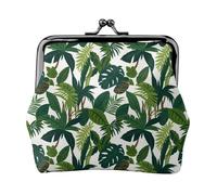 Mini porte-monnaie avec fermoir Kiss Lock, pochette vintage, Feuille tropicale verte, One Size, Dessin animé