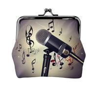 Mini porte-monnaie avec microphone avec impression notes de musique, porte-monnaie pour femme, petit porte-monnaie pour carte de crédit, carte d'identité, clé, noir, One Size, Vintage