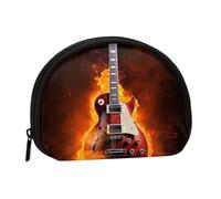 Mini porte-monnaie avec motif guitare rock en brûlure pour un usage quotidien et des cadeaux, Noir , Taille unique, Pochette à monnaie