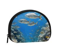 Mini porte-monnaie bleu imprimé poisson sous-marin avec fermeture éclair - Petit portefeuille pour homme et femme - Organiseur de voyage compact, Noir , Taille unique