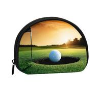 Mini porte-monnaie de sport imprimé balle de golf coucher de soleil arbre imprimé avec fermeture éclair - Petit portefeuille pour homme et femme - Organiseur compact d'argent de voyage, Noir , Taille