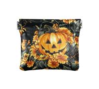 Mini porte-monnaie en cuir avec citrouille jaune d'Halloween pour femme