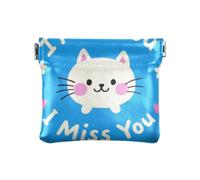 Mini porte-monnaie en cuir avec motif chat blanc et dessin animé I Miss You pour femme, Chat blanc mignon I Miss You Cartoon, 1 size, Impression artistique
