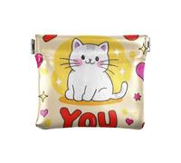 Mini porte-monnaie en cuir avec motif chat blanc I Miss You pour femme et femme, Chat blanc mignon I Miss You Cartoon, 1 size, Impression artistique