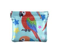 Mini porte-monnaie en cuir imperméable avec motif perroquet et oiseau bleu à paillettes pour femme, Fausse paillettes perroquet oiseau bleu, 1 size, Impression artistique