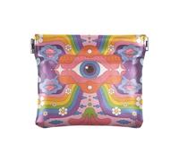 Mini porte-monnaie en cuir imperméable pour femme avec des yeux psychédéliques dessinés à la main, Yeux psychédéliques groovy dessinés à la main, 1 Size, Accessoire de voyage
