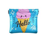 Mini porte-monnaie en cuir pour femme Motif Hello Cartoon Rose Ice Cream, Bonjour dessin animé mignon crème glacée rose, 1 size, Impression artistique