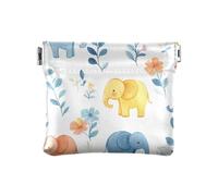 Mini porte-monnaie en cuir PU avec motif éléphant pour femme Blanc, Mignon éléphant blanc, 4.33"(L) x 3.74"(W) x 0.39"(H), Classique