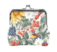 Mini porte-monnaie en cuir PU avec motif fleur de mûrier rétro pour homme et femme