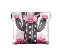 Mini porte-monnaie en cuir synthétique avec motif cactus noir avec fleurs roses pour femmes, filles et hommes