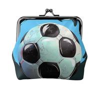 Mini porte-monnaie en cuir synthétique imprimé ballon de football pour femme avec verrou à baiser, Noir , Taille unique, Moderne