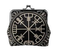 Mini porte-monnaie en cuir synthétique imprimé palmier coucher de soleil pour femme avec verrou à baiser, Magical Design Boussole avec runes nordiques, One Size, Pochette à monnaie