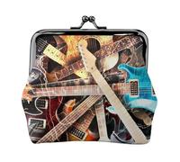 Mini porte-monnaie en cuir synthétique imprimé palmier coucher de soleil pour femme avec verrou à baiser, Magic Electric Guitar Music, One Size, Pochette à monnaie