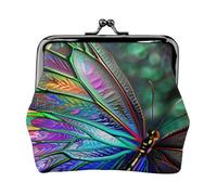 Mini porte-monnaie en cuir synthétique imprimé papillon arc-en-ciel pour femme avec serrure à baiser, Noir , Taille unique, Pochette à monnaie