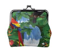 Mini porte-monnaie en cuir synthétique imprimé papillon rose pour femme avec verrou à baiser, Ara et toucan perché des forêts tropicales américaines, One Size, Pochette à monnaie