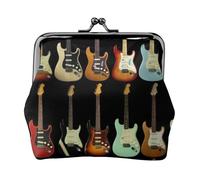 Mini porte-monnaie en cuir synthétique imprimé plage avec coucher de soleil pour femme avec serrure à baiser, Motif guitare artistique, One Size, Pochette à monnaie