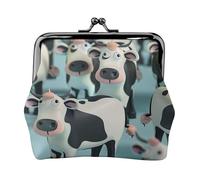 Mini porte-monnaie en cuir synthétique imprimé vache de dessin animé pour femme avec serrure à baiser, Noir , Taille unique, Pochette à monnaie