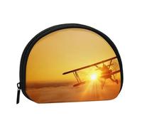 Mini porte-monnaie en forme d'avion au coucher du soleil - Portefeuille compact zippé pour pièces de monnaie, clés et petits objets