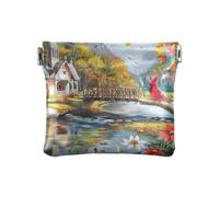 Mini porte-monnaie étanche avec deux loups face à la monnaie, sac à cosmétiques pour voyage, taille 10,9 x 9,4 cm, Scène d'automne avec arbres colorés, one size, Scène d'automne avec des arbres