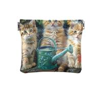 Mini porte-monnaie étanche avec deux loups face à la monnaie, sac à cosmétiques pour voyage, taille 10,9 x 9,4 cm, Chats mignons assis fleur, one size, Chats mignons assis fleur