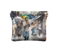 Mini porte-monnaie étanche en cuir synthétique pour femme, Jour de pluie Happy People, Motif :