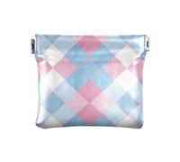 Mini porte-monnaie fantaisie en cuir PU à carreaux bleu clair et rose pâle pour femme, Motif à carreaux bleu clair et blush, 1 size, Impression artistique