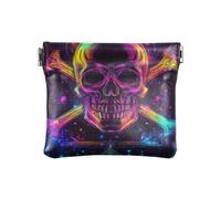 Mini porte-monnaie imperméable en cuir PU avec motif crâne astrologie coloré pour femme