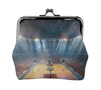 Mini porte-monnaie imprimé basket-ball pour femme en cuir synthétique avec serrure à baiser, Noir , Taille unique, Pochette à monnaie