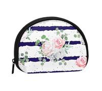 Mini porte-monnaie imprimé bouquets à rayures bleu marine avec fermeture éclair - Petit portefeuille pour homme et femme - Organiseur compact d'argent de voyage, Noir , Taille unique